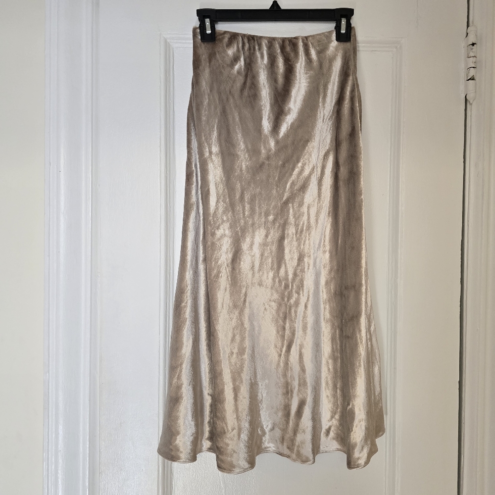 Polo Ralph Lauren Lush Velvet Flared Silver Midi Skirt | Sz 6 - Picture 4 of 16